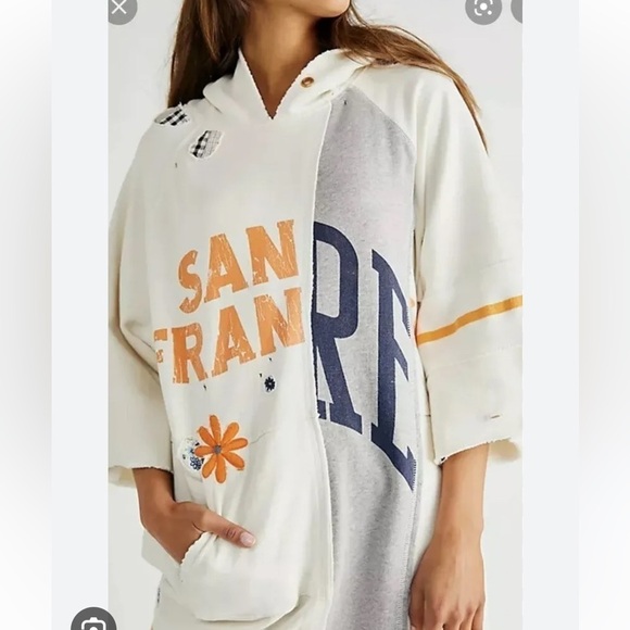 Free People Day Off Hoodie Sweatshirt Embroidered Patchwork Vintage Dist… - Picture 7 of 16